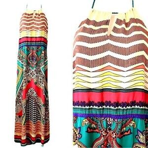 Flying Tomato Multicolor‎ Halter Maxi Boho Summer Dress Size Large